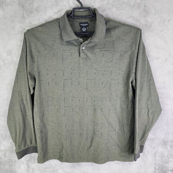 Mens Olive Green Van Heusen Polo Shirt Long Sleeve Cotton Polyester Blend Size M - Picture 2 of 7